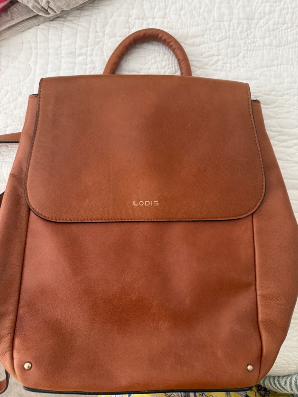 Lodis Leather Backpack in Warm Cognac